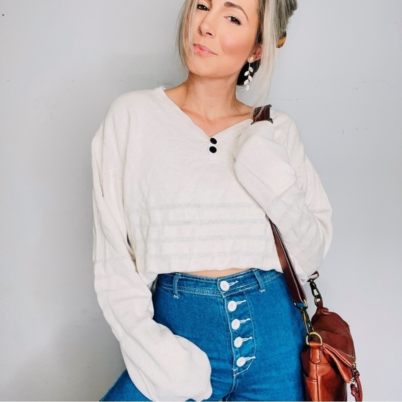 Saks Fifth Avenue Sweaters - SAKS FIFTH | Hyden Yoo Cotton Henley Knit Cream Oversized Sweater Top